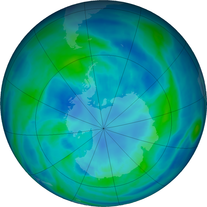 Antarctic ozone map for 07 April 2016